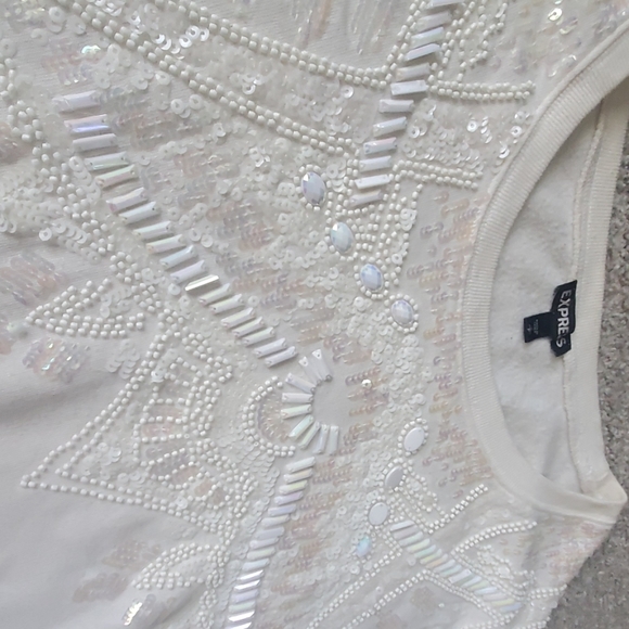 Express Size Small embellished ivory/white sweater - Picture 2 of 3